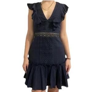 Francesca’s Audrey Parks Allegra Crochet Dress XL Blue Flutter Sleeve Boho NWT